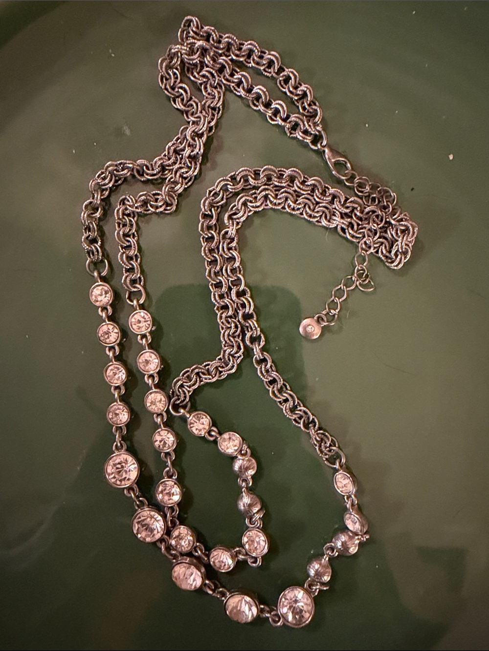Layered Silver-Tone Necklace with Clear Crystal Stations - Women's Jewelry